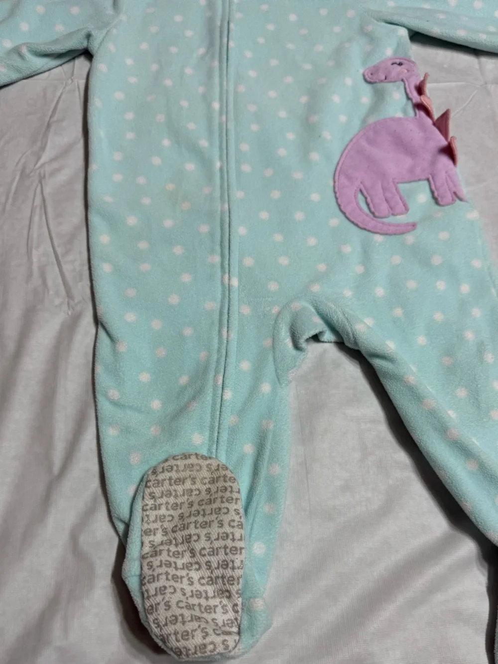 Carter’s Baby Toddler Girl Polka Dot Dino Fleece Footie Pajamas Size 12 Months
